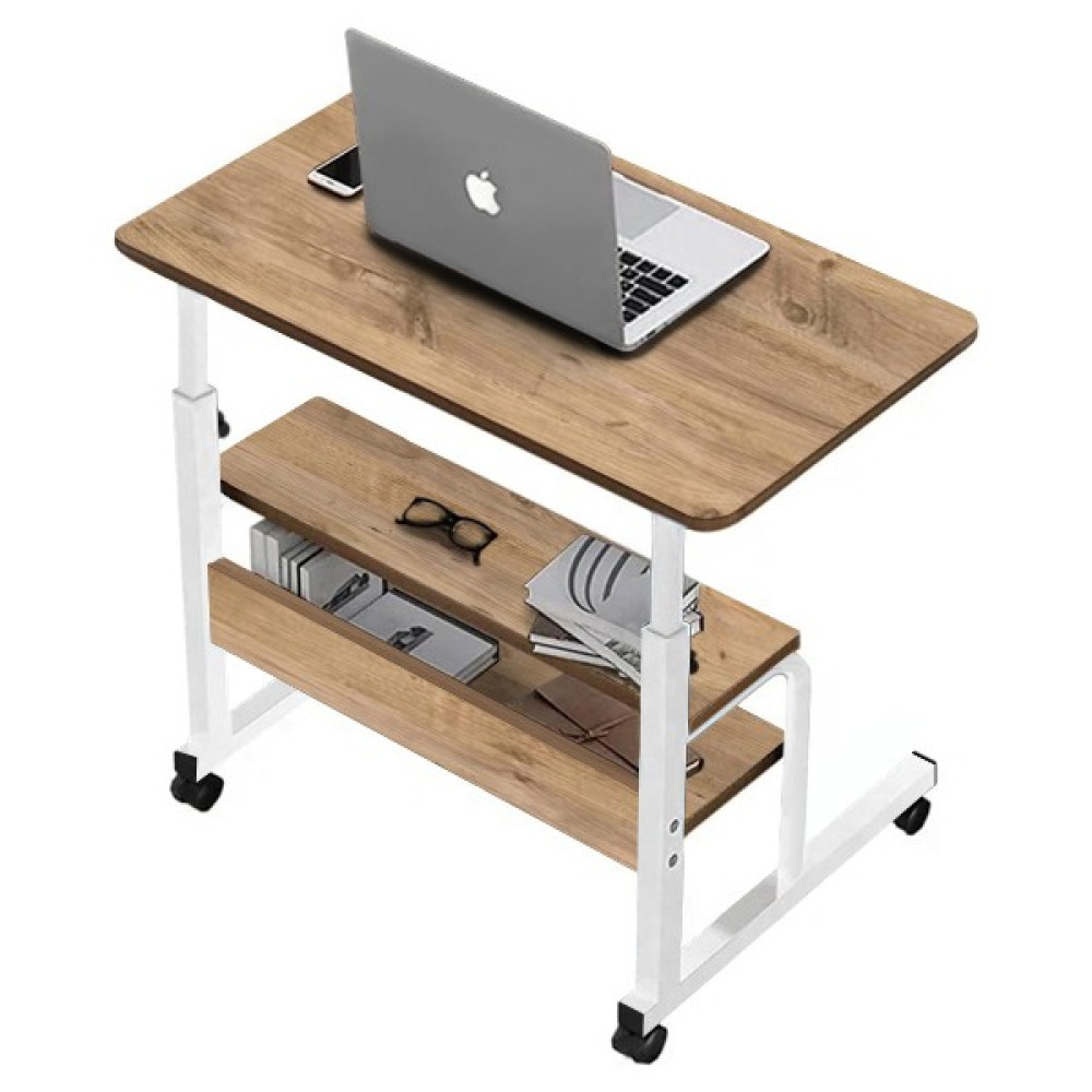 SC Sekizinci Cadde Yükseklik Ayarlı ve Çift Raflı Laptop Sehpası ve Çalışma Masası - Atlantik Çam Beyaz (Tekerli) 70 x 40 cm - 70x40 Sehpa Fiyatı