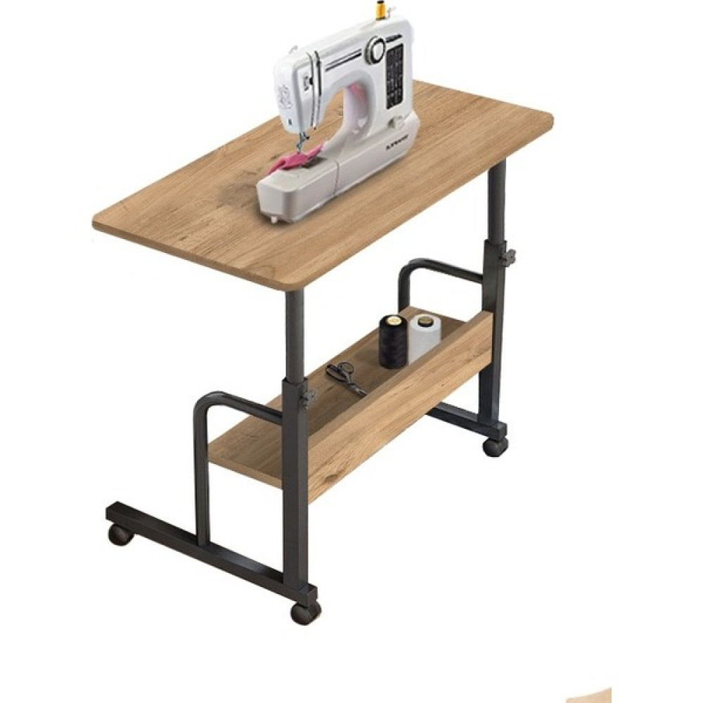 SC Yükseklik Ayarlı Raflı Dikiş Makinesi Sehpası - Atlantik Çam (Frenli Tekerli) 70X40 Oval Kenar - 70 x 40 cm Çalışma Masası Fiyatı
