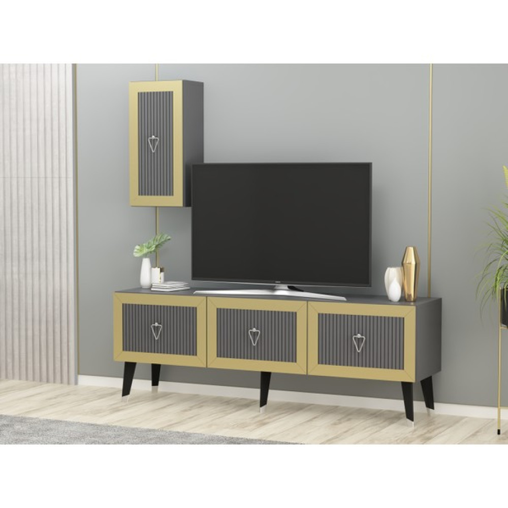 Scala Lazer Desenli Tv Ünitesi Antrasit-Altın 150 cm Tv Ünitesi / Sehpası Fiyatı