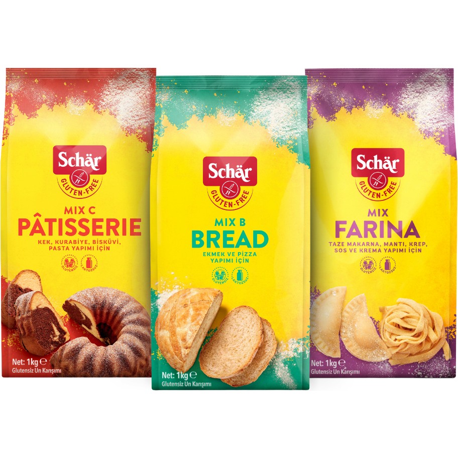 Schar Glutensiz 3'lü Un Seti (1 kg Mix B + 1 kg Mix C + 1 kg Mix Farina) - 3 kg Diğer Fiyatı
