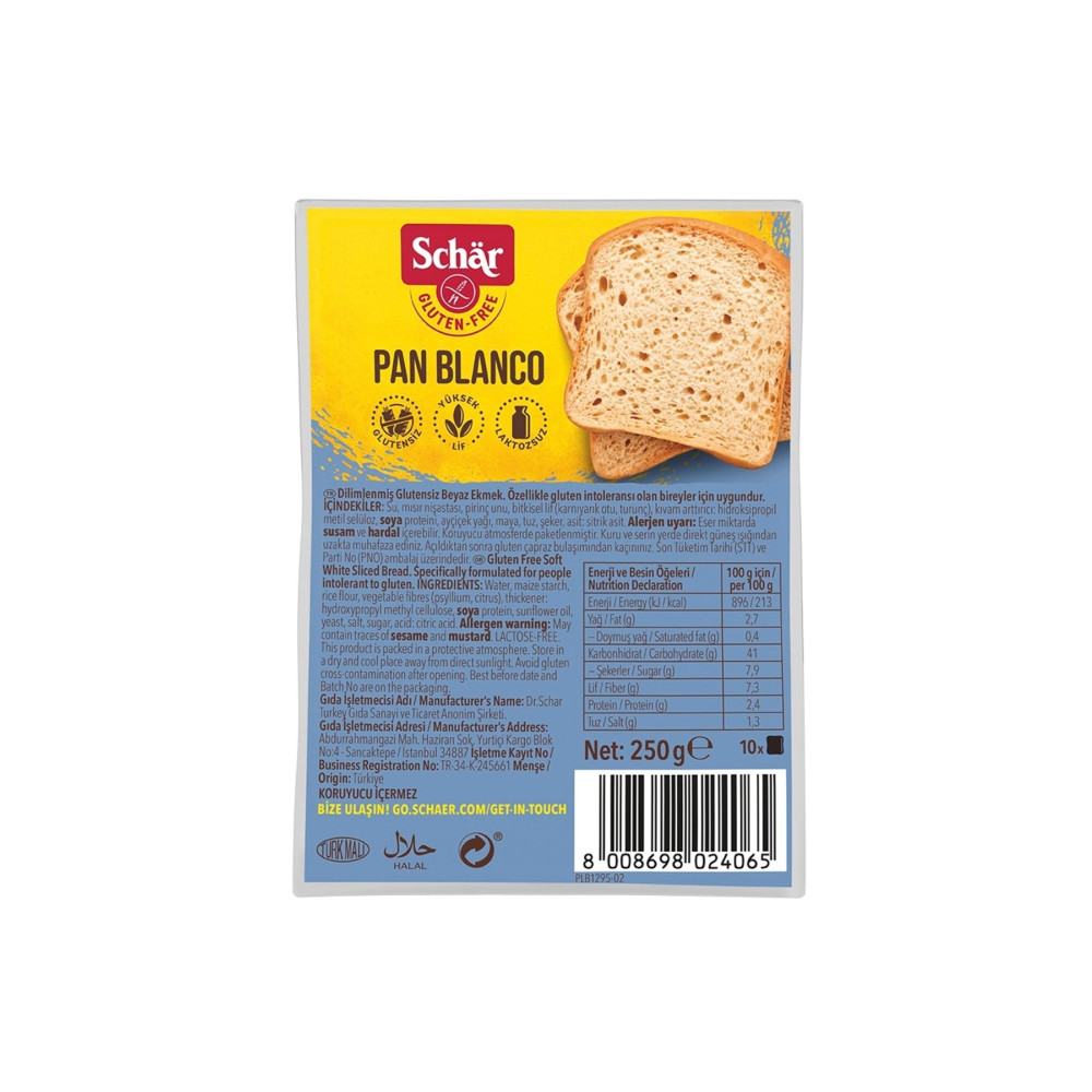 Schar Pan Blanco Glutensiz Ekmek 250 gr (8 Adet) İçecek Fiyatı