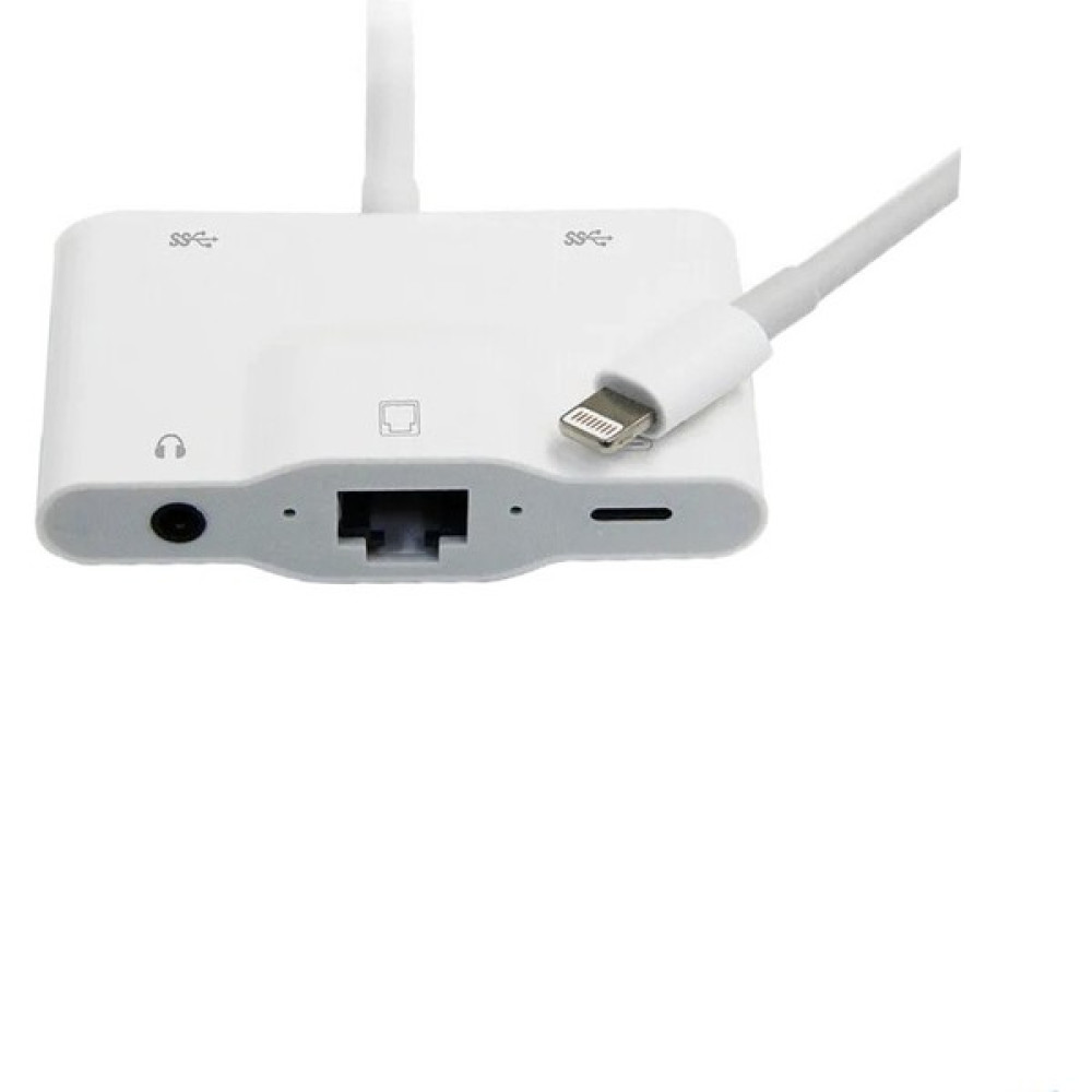 Schitec 5in1 Lightning To Ethernet RJ45 2xusba Şarj Kulaklık Girişli Dönüştürücü Adaptör - Beyaz Bilgisayar Çevirici ve Adaptörü Fiyatı