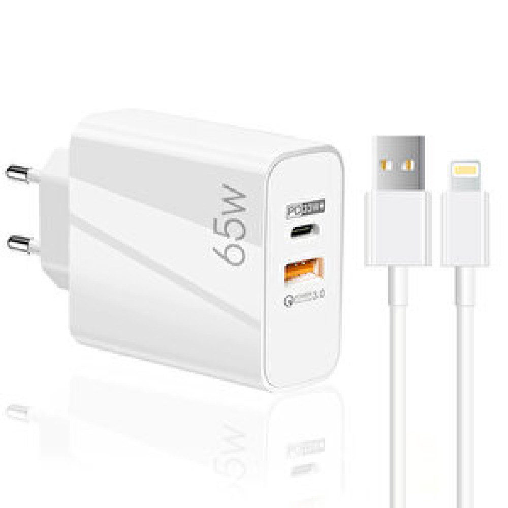 ScHitec Schitec 65w Usba Pd33w Quick Charger 3.0 Usba To Lightning 3m Kablolu Hızlı Şarj Aleti Set Cep Telefonu Şarj Cihazı Fiyatı