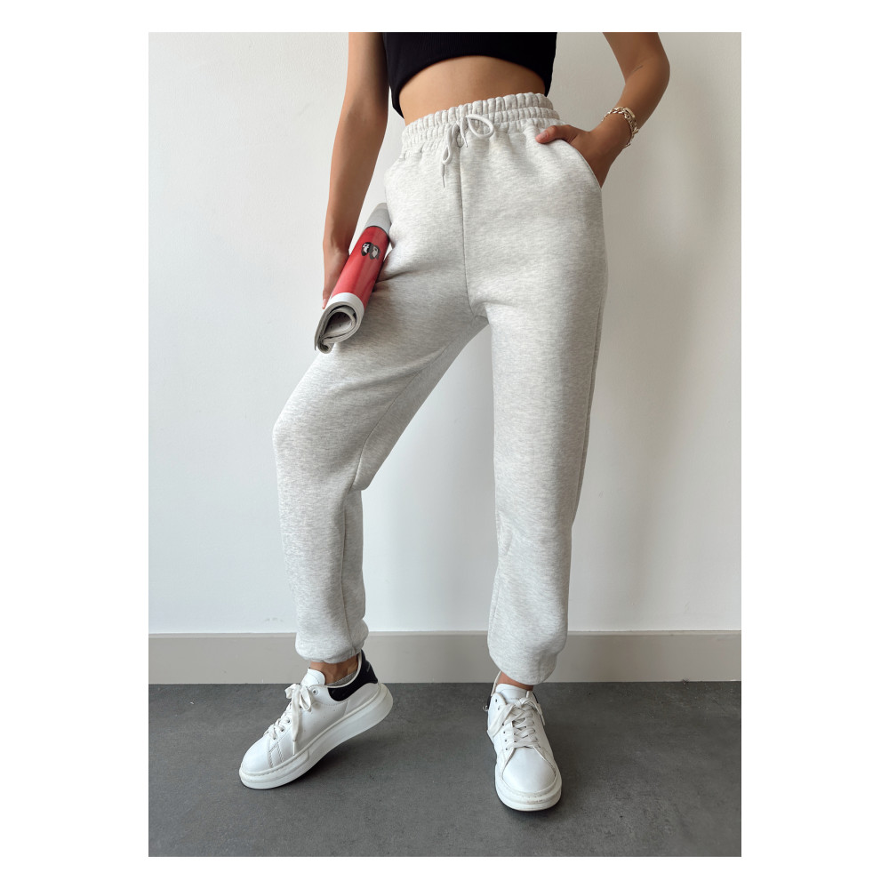 schlank Kadın Açık Gri Kışlık Kalın İçi Polarlı Yüksek Bel Paçası Lastikli Basic Jogger Eşofman Altı S Beden Kadın Eşofman Fiyatı