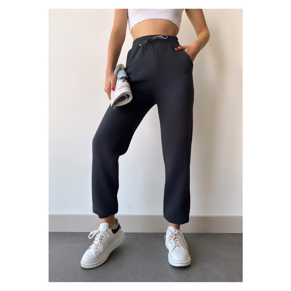 schlank Kadın Antrasit Kışlık Kalın İçi Polarlı Yüksek Bel Paçası Lastikli Basic Jogger Eşofman Altı XL Beden Kadın Eşofman Fiyatı