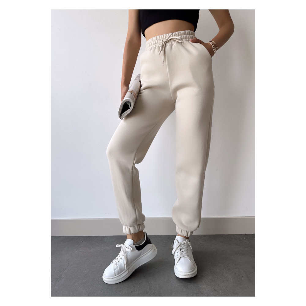 schlank Kadın Bej Kışlık Kalın İçi Polarlı Yüksek Bel Paçası Lastikli Basic Jogger Eşofman Altı S Beden Kadın Eşofman Fiyatı