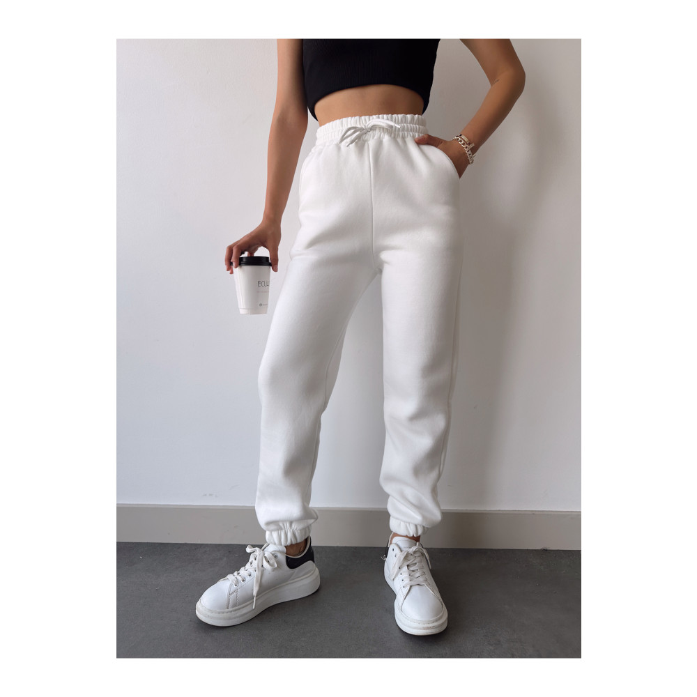 schlank Kadın Beyaz Kışlık Kalın İçi Polarlı Yüksek Bel Paçası Lastikli Basic Jogger Eşofman Altı M Beden Kadın Eşofman Fiyatı