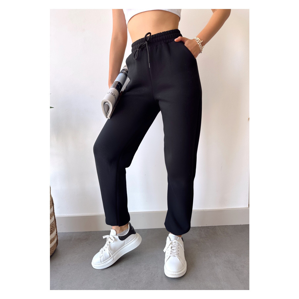 schlank Kadın Siyah Kışlık Kalın İçi Polarlı Yüksek Bel Paçası Lastikli Basic Jogger Eşofman Altı XS Beden Kadın Eşofman Fiyatı