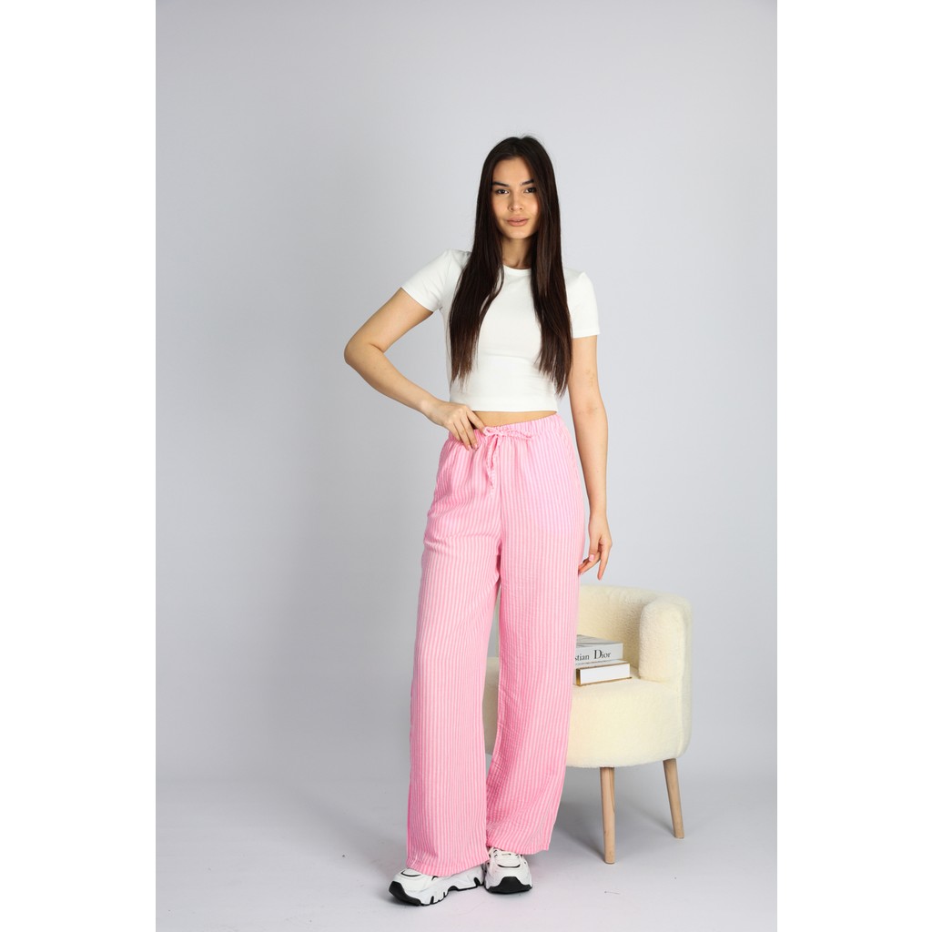 Schlank Pembe Beli Ayarlanabilir Çizgili Cepli Bol Paça Keten Kadın Pantolon Xl Giyim & İç Giyim Fiyatı