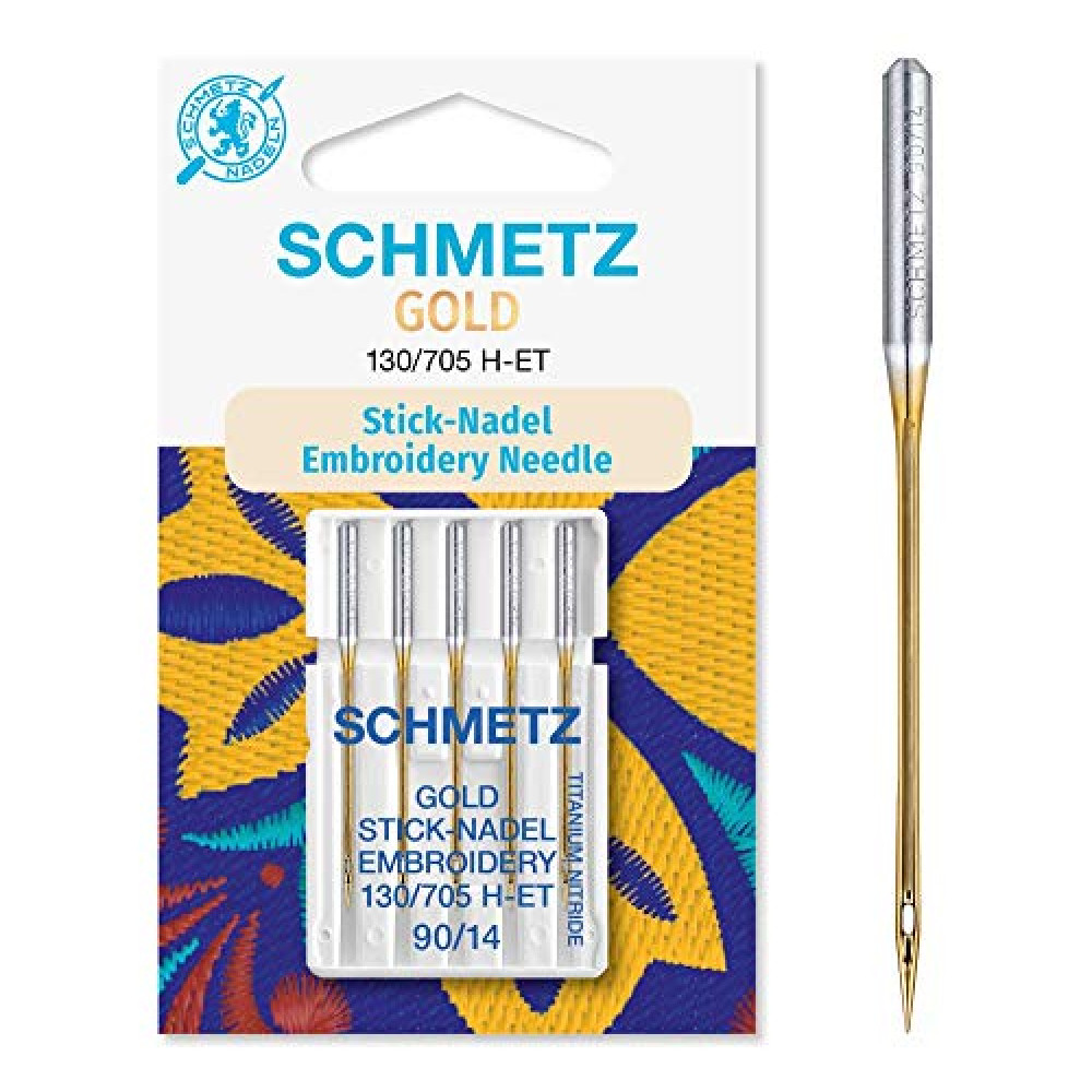Schmetz Gold Titanium Embroidery Needles Size 90/14