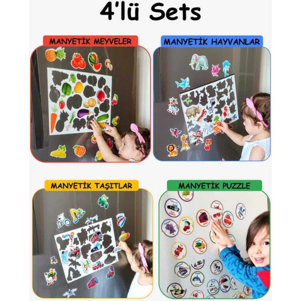 Schmülzer Buzdolabı Eğitici 4' Lü Set Manyetik Hayvanlar / Meyveler/taşıtlar/puzzel - Bultak Şablon Eğitici Eğitici Oyuncak Fiyatı