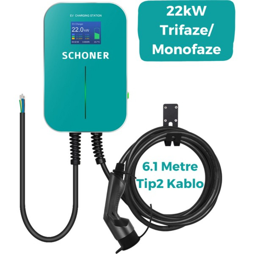 Schoner 22KW Elektrikli Araç Hızlı Şarj Istasyonu 6.1 Metre Tip2 Kablolu Trifaze/monofaze Oto Seyahat Ürünleri Fiyatı