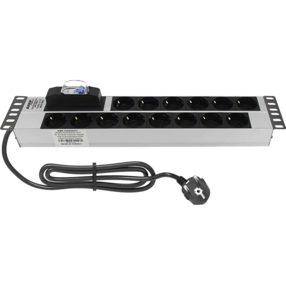 Schuko 19" 2u 14'lü Schuko Soketli 16A Sigortalı Alüminyum Rack Kabin Grup Prizi Pdu Oto Boyaları Fiyatı