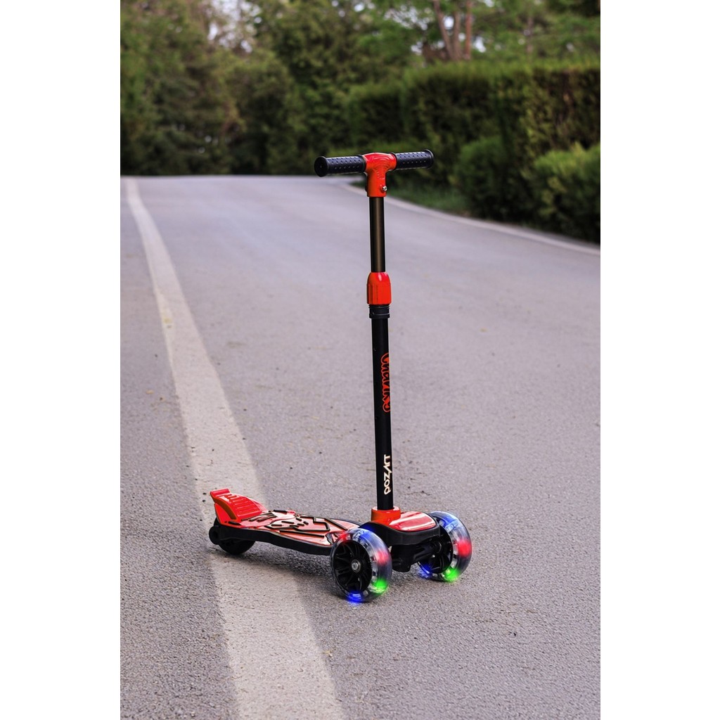 Scooter Chanky Ekstra Kalın LED Işıklı Tekerler Güçlü Fren 100KILO 3yaş Üstü Uygundur 3teker - Kırmızı Scooter Fiyatı