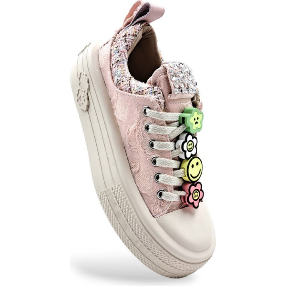 Scootland Foershadow S1900 Yüksek Tabanlı Emoji ve Taş Detaylı Pembe Kadın Sneaker Spor Ayakkabı Spor Ayakkabı Fiyatı