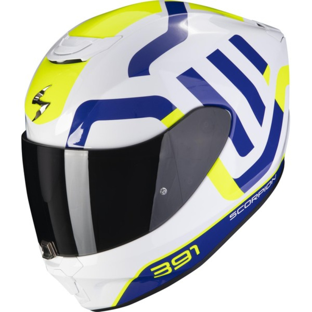 Scorpion Exo 391 Arok Kapalı Motosiklet Kaskı (Beyaz / Mavi / Sarı) - XL Motorsiklet Kaskları Fiyatı
