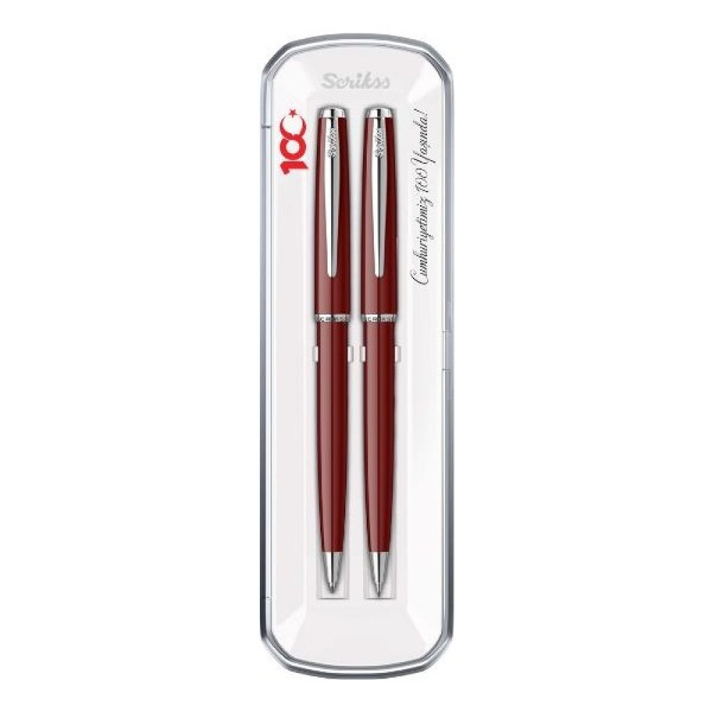 Scrikss 52 Tükenmez + 07MM Versatil Kalem Takımı Bordo 100.YIL Özel Kristal Kutulu - Standart Mekanik Kurşun (Versatil) Kalem Fiyatı