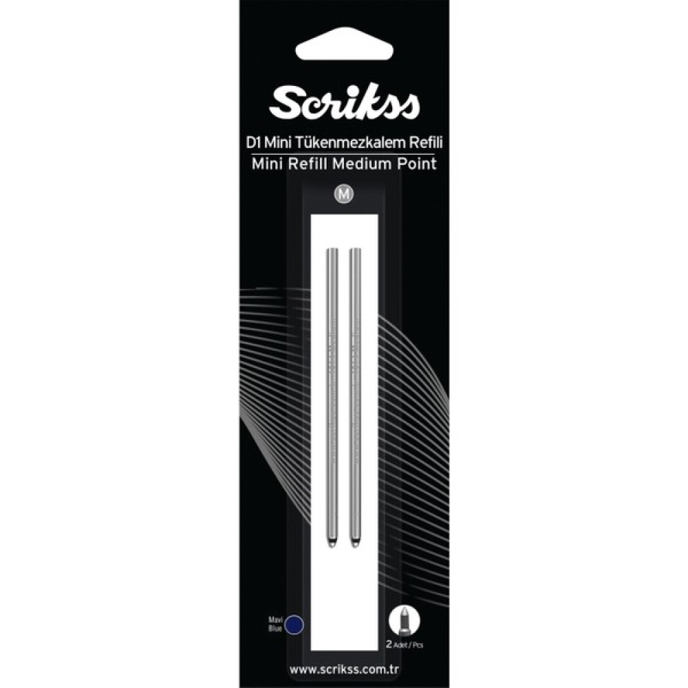 Scrikss D1 Tükenmez Kalem Refili Medium Kısa Mavi 2'li Blister Jel Mürekkepli (Roller) Kalem Fiyatı