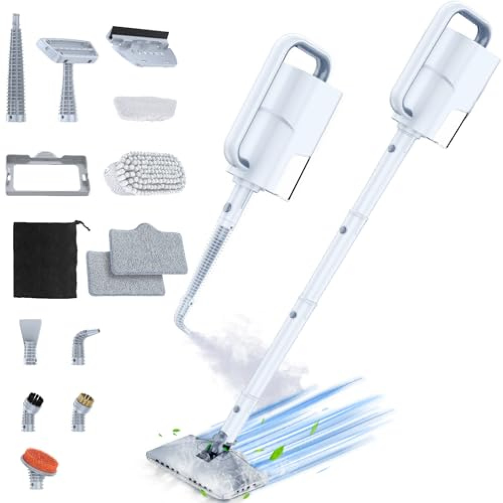 ScrubWiz Steam Mop Cleaner with Detachable Handheld Steamer, 10-in-1 Multi-purpose Accessories, 2 Adjustable Levels and Heats up in 10s for Cleaning Floor, Grout, Tile, Carpet and Whole Home Use