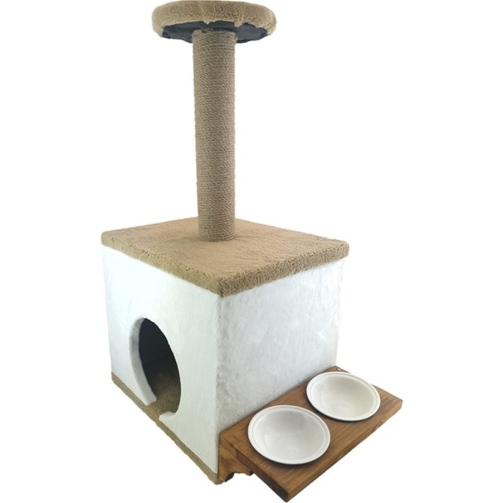 Sdy Pet Kare Kedi Evi Ikili Seramik Mama Kabı ve Tırmalama Platformu - Bej Evcil Hayvan Ürünleri Fiyatı