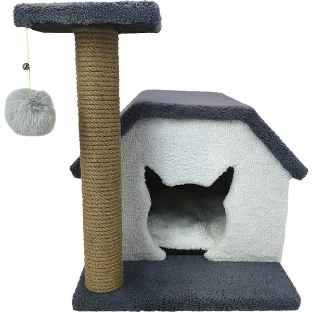 Sdy Pet Kedi Oyun Evi Ve 50cm Tırmalama Tahtası Ponponlu Ve Zilli - Gri Evcil Hayvan Ürünleri Fiyatı