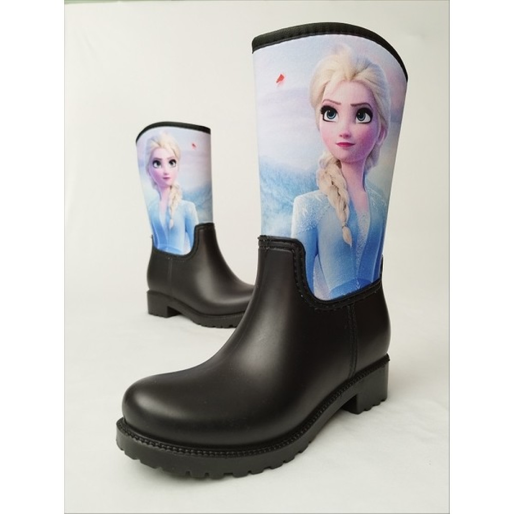 Sea & Blue Shoes Elsa Frozen Baskılı Siyah Su Geçirmeyen Kız Çocuk Yağmur Çizmesi Kız Çocuk Bot Fiyatı
