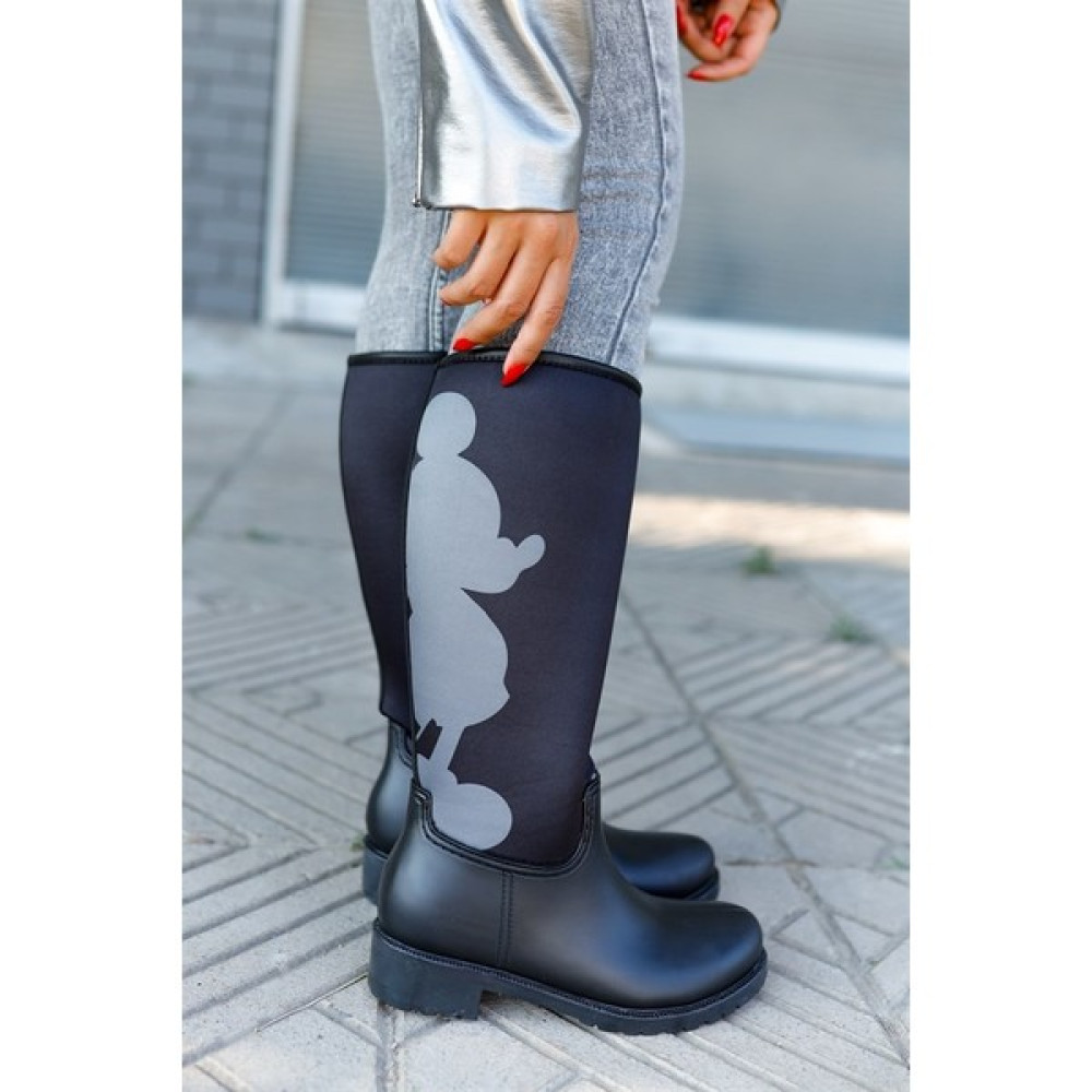 Sea & Blue Shoes Mickey Mouse Silüet Baskılı Kadın Yağmur Çizmesi Kadın Çizmeleri Fiyatı