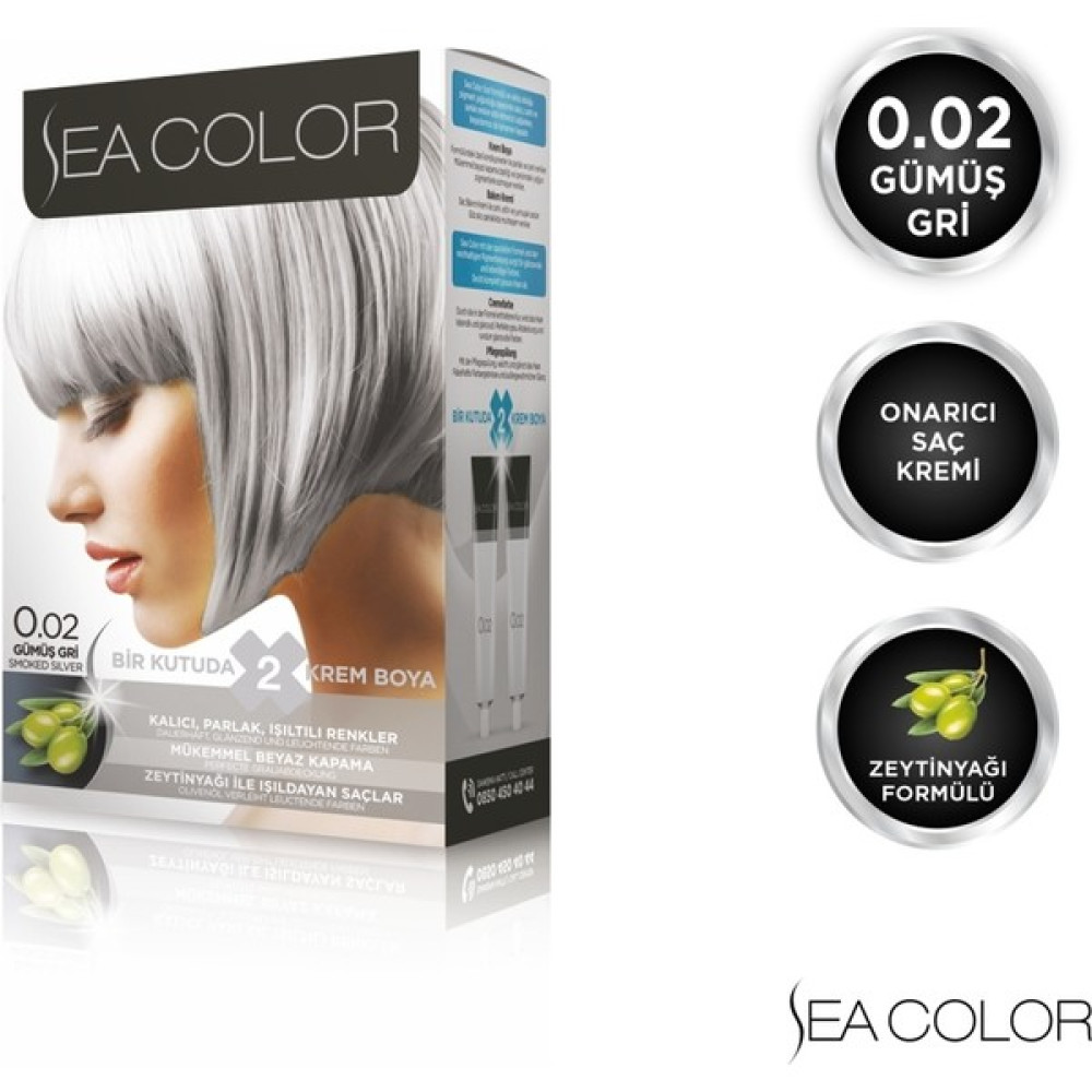 SEA COLOR 0.02 Gümüş Gri Set Boya - 0/02 Gümüş Gri Saç Boyası Fiyatı