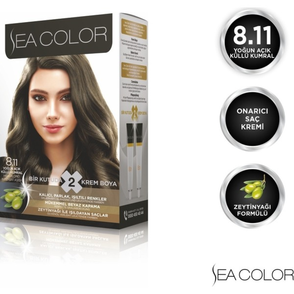 SEA COLOR 8.11 Yoğun Açık Küllü Kumral Set Boya - 8/11 Yoğun Açık Küllü Kumral Saç Boyası Fiyatı