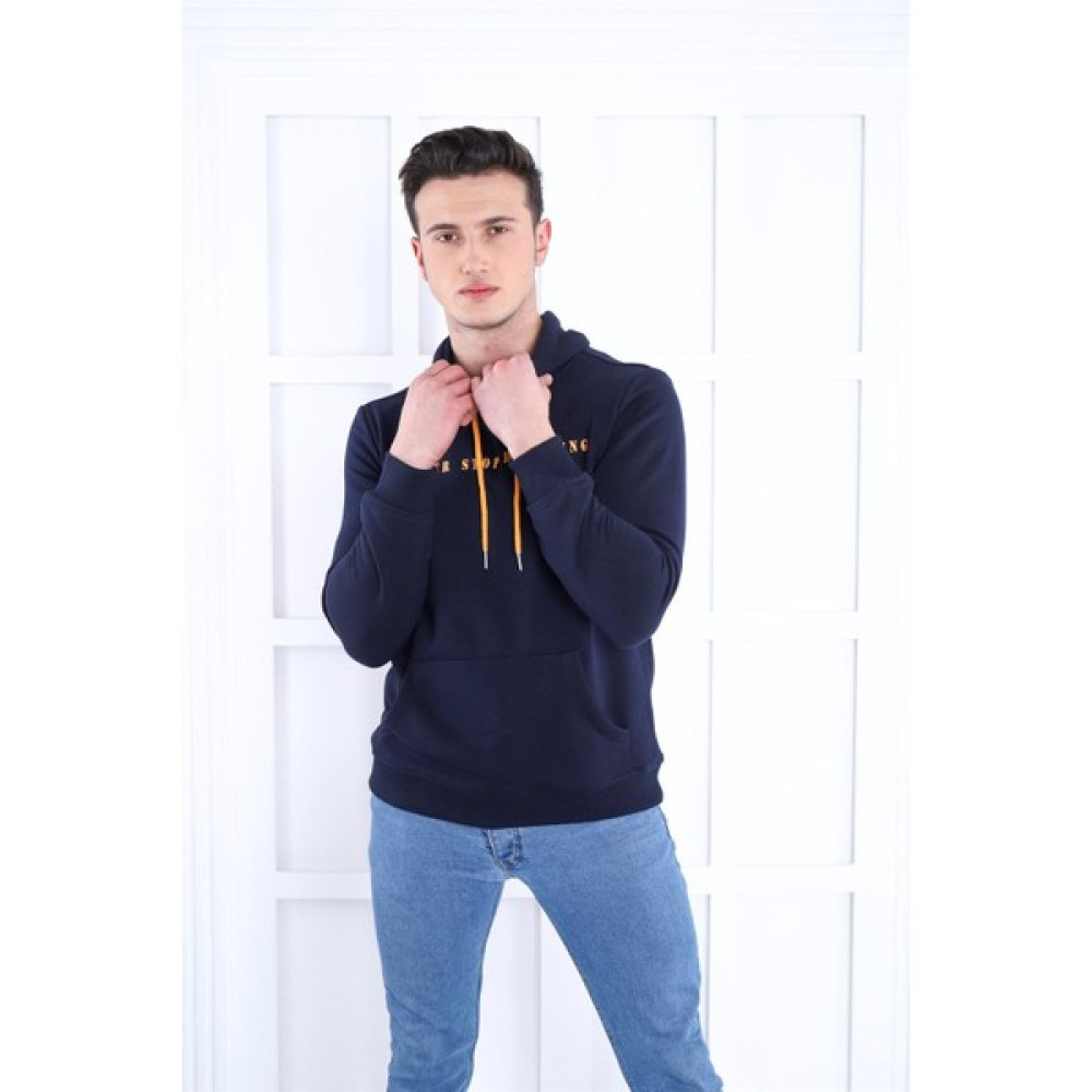 Sea Moda Kapüşonlu Sarı Yazı Baskılı Erkek Sweat-Lacivert Erkek Sweatshirt Fiyatı