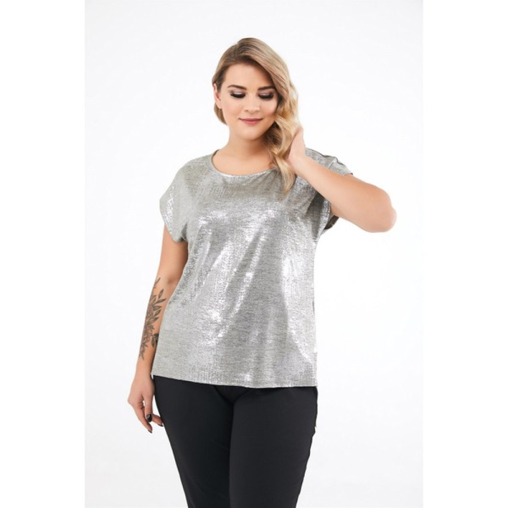 Sea Moda Kısa Kol Sim Baskılı Yırtmaçlı Bluz-Coffee Silver Bluz Fiyatı