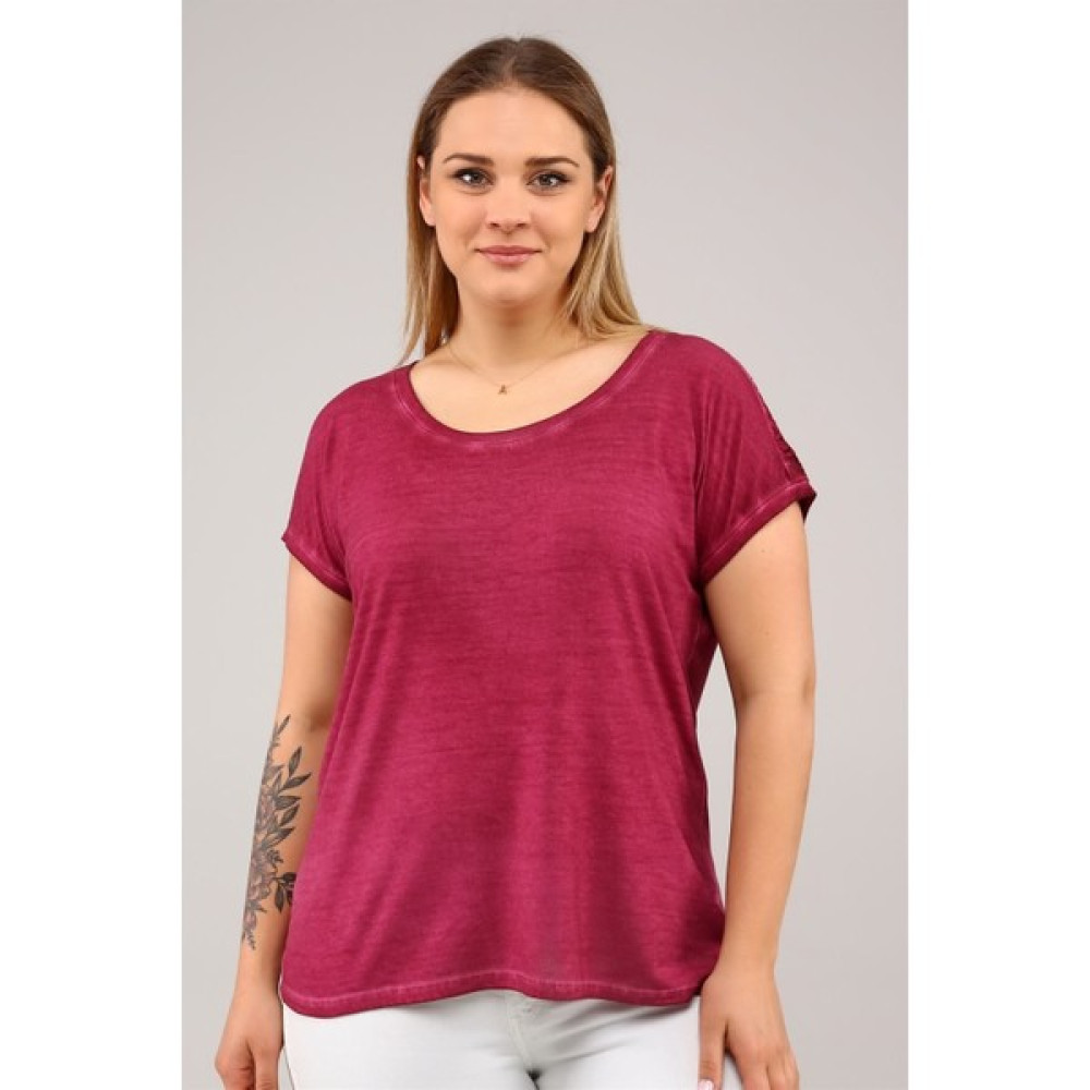 Sea Moda Robası ve Arka Ortası Dantel Yağ Yıkama Tshirt-Vişne Çürüğü Bayan T-shirt Fiyatı