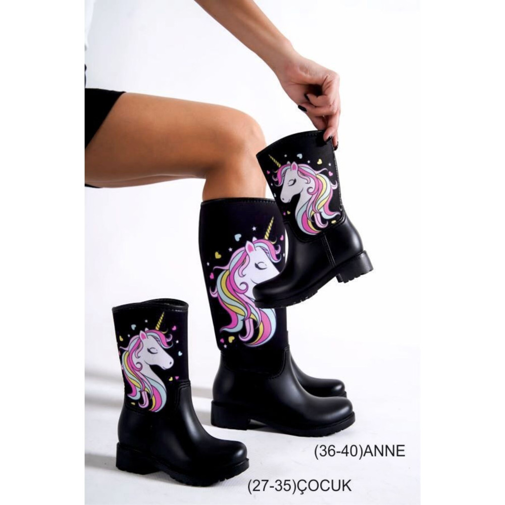 Sea&Blue Anne Kız Kombin Pony Baskılı Peluşlu Su Geçirmeyen Yağmur Çizmesi 34 Beden Kadın Çizmeleri Fiyatı