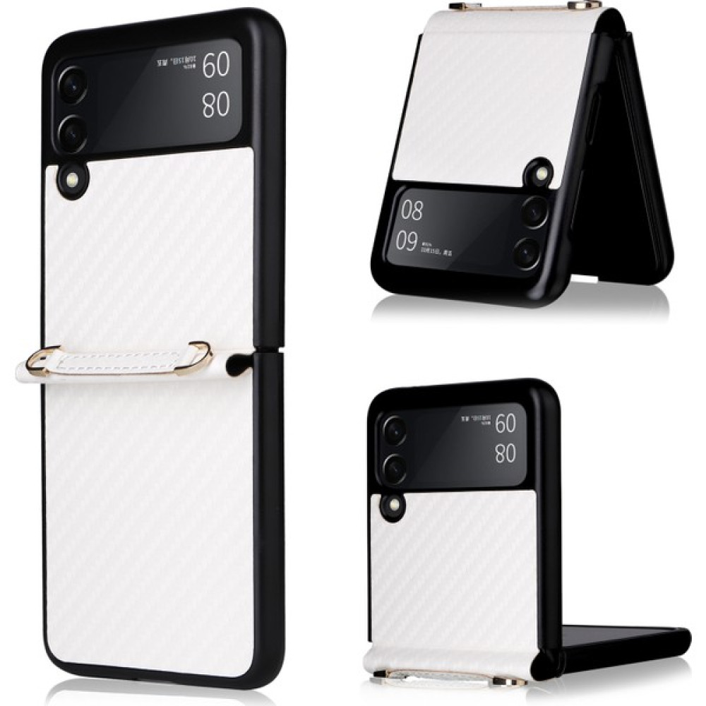 Seashell Digital Karbon Fiber Doku Tek Parçalı Tasarım Pu Deri Kaplamalı Pc Telefon Kılıfı Samsung Galaxy Z Flip3 5g-Beyaz (Yurt Dışından) - Beyaz Cep Telefonu Kılıfı Fiyatı