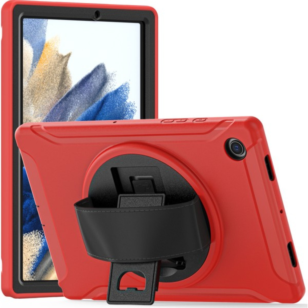 Seashell Digital Samsung Galaxy Tab A8 10.5 (2021) A8 10.5 (2022) X200 X205 Pc Silikon Döner El Kayışı Koruyucu Tablet Kılıfı (Yurt Dışından) - Kırmızı Tablet Kılıfı Fiyatı