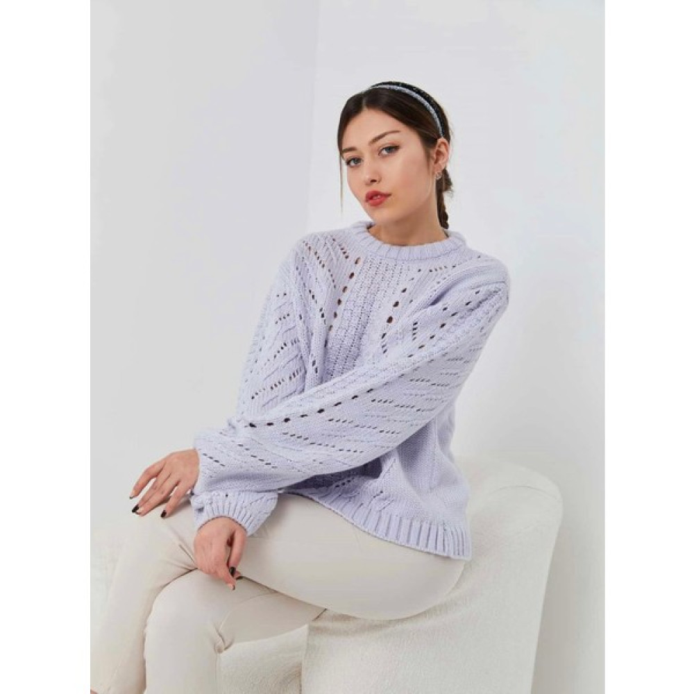 Seasons Butik Kadın Bisiklet Yaka Pamuklu Örme Oversıze Lila Kazak Bayan Kazak & Süveter & Triko Fiyatı