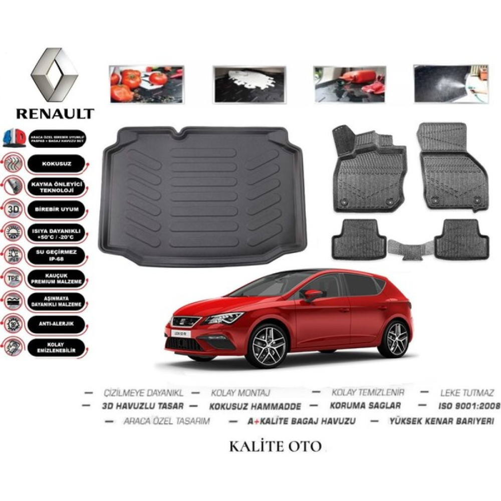 Seat Leon 2016 Model 3D Bagaj Havuzu+4d Havuzlu Paspas Setii - Siyah Bagaj Havuzu Fiyatı