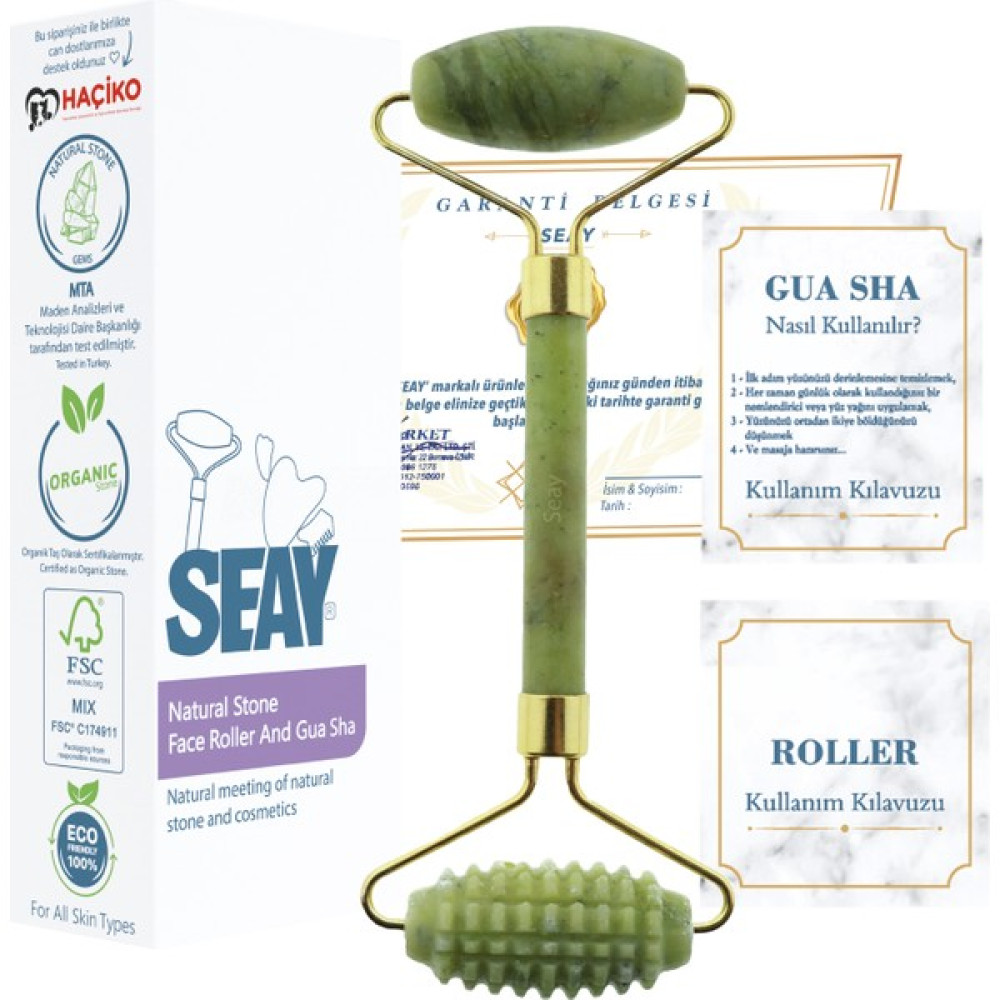 Seay Face Roller Yeşim Tırtıklı ve Düz Çift Taraflı Yüz Masaj Aleti Masaj Taşı Doğaltaş - Yeşil Masaj Cihazları Fiyatı