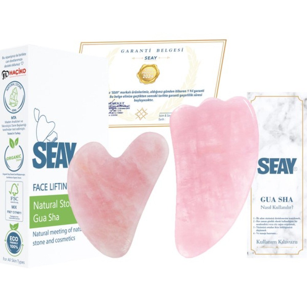 Seay Pembe Kuvars Quartz Gua Sha Yüz Masaj Aleti Ikili Set Guasha Kalp ve Tırtıklı Masaj Aleti Gua Sha Masaj Cihazları Fiyatı