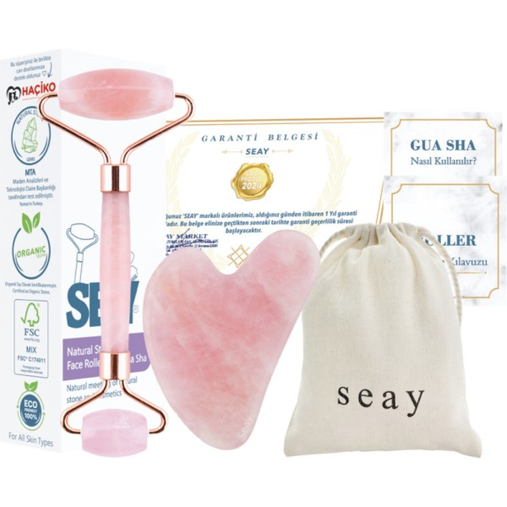 Seay Pembe Kuvars Roller Pembe Quartz Guasha Yüz Masaj Aleti Masaj Seti Takımı Doğal Taş Masaj Cihazları Fiyatı