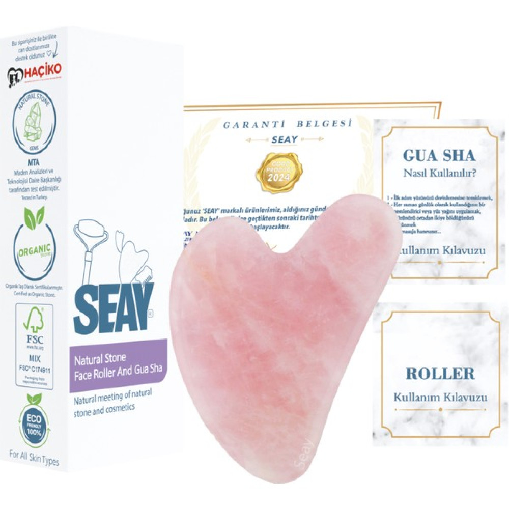 Seay Pembe Kuvars Taşı Gua Sha Yüz Bakımı Kalp Guasha 1. Kalite Sertifikalı Guasha Anti-Aging / Yaşlanma Karşıtı Fiyatı