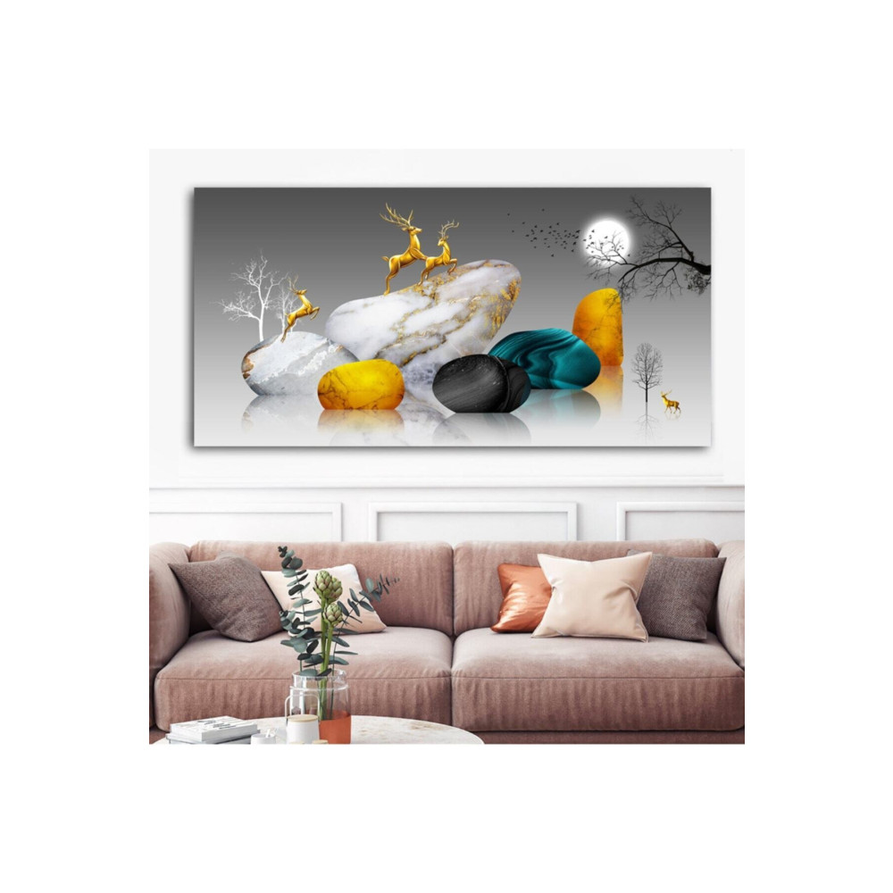 Sebenta Mega Boyut Altın Geyikler Tasarım Kanvas Tablo ( 140 X 210 Cm ) 140 x 210 Beden Tablo & Poster Fiyatı