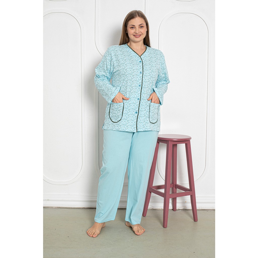 Seboteks %100 Pamuklu Uzun Kollu Boydan Düğmeli Büyük Beden Kadın Pijama Takımı 206 Kadın Pijama Fiyatı