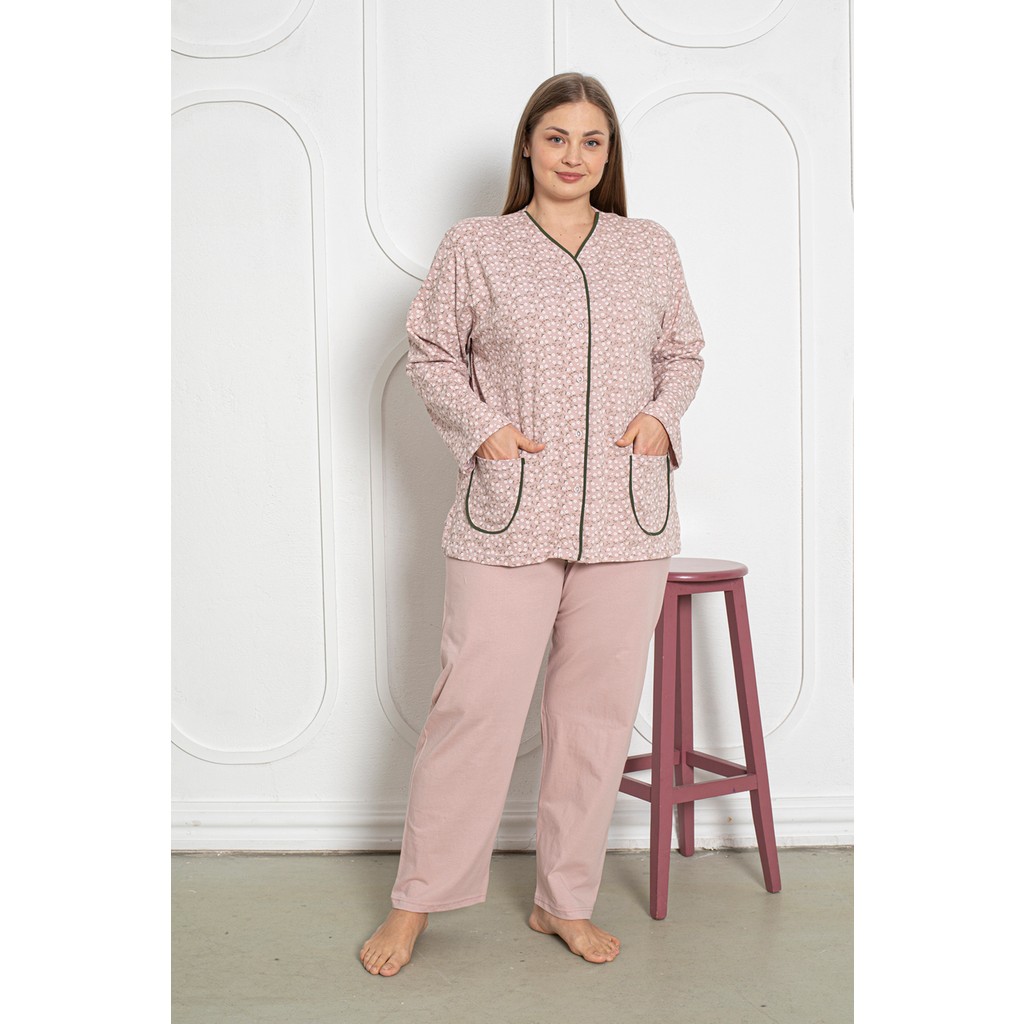Seboteks Desenli %100 Pamuklu Kadın Pijama Takımı 206 Uzun Kollu Büyük Beden Homewear Kadın Pijama Fiyatı