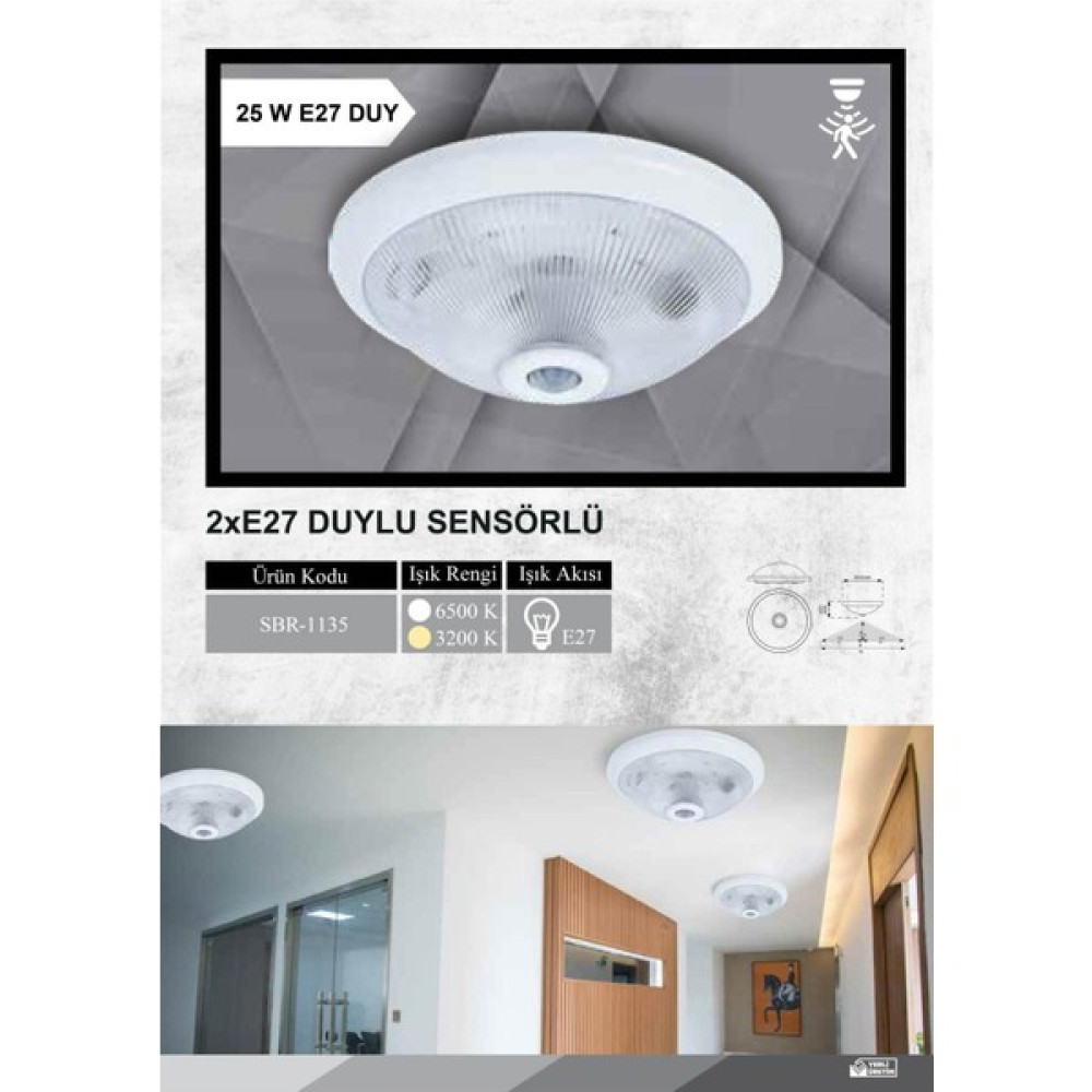 Sebro Elektrik Sensörlü Tavan 360° Hareket Sensörlü Tavan Armatürü Lamba Glop - Beyaz Diğer Fiyatı