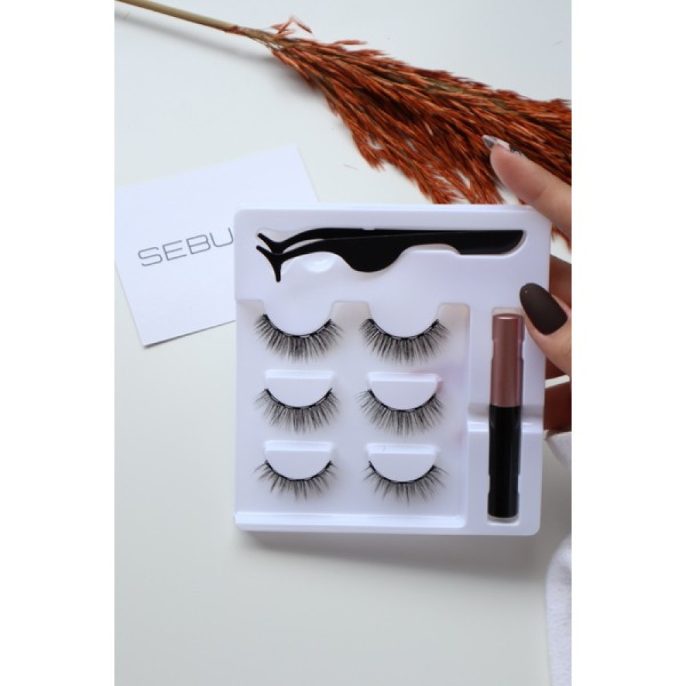 Sebura Manyetik Kirpik Mıknatıslı Kirpik Gerçek Görünümlü 3 Çift Eyeliner Cımbız Seti Takma Kiprik Takma Kirpik Ürünleri Fiyatı