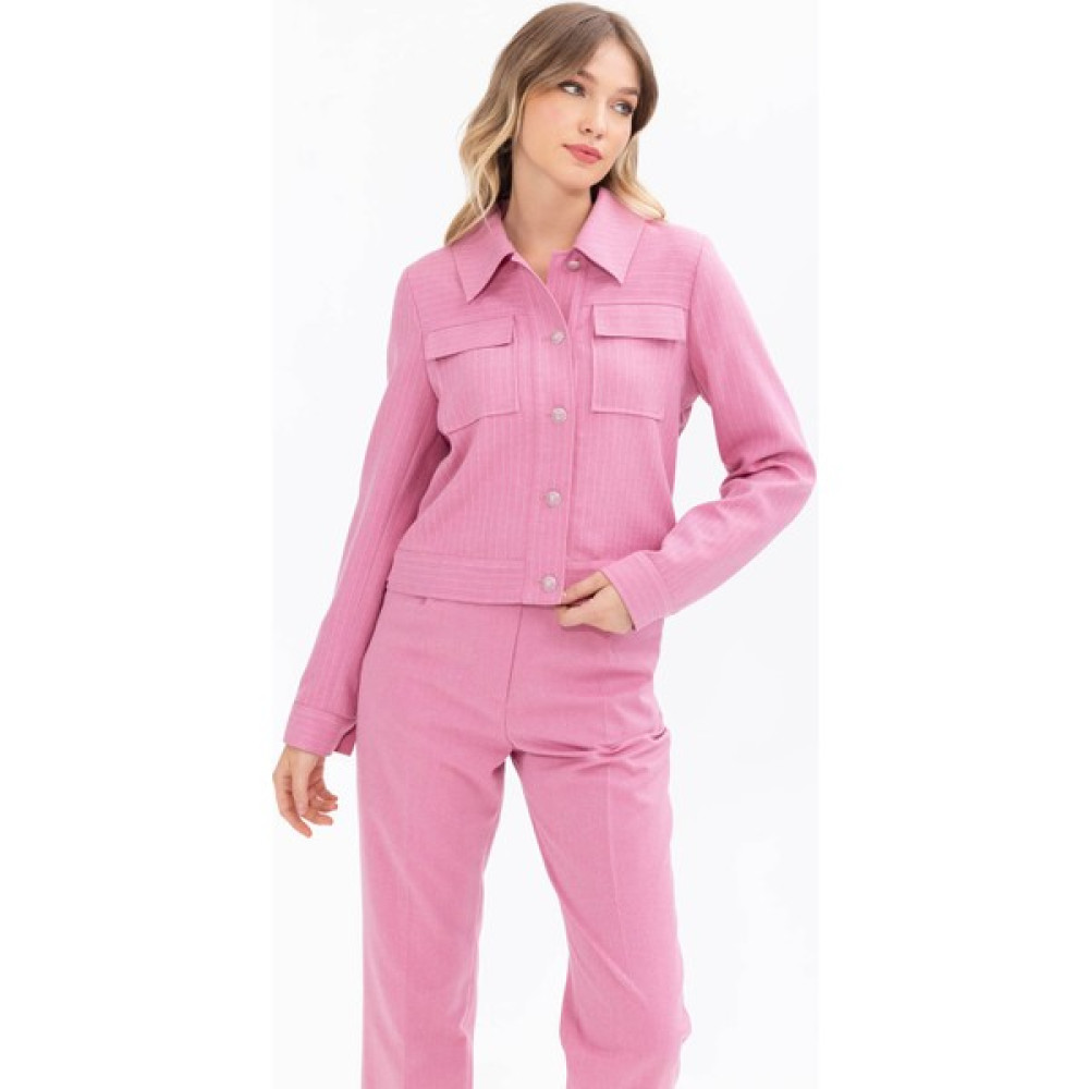 Seçil Kadın Çizgi Desenli Cep Detaylı Crop Kesim Ceket 1038 Pembe Bayan Ceket Fiyatı
