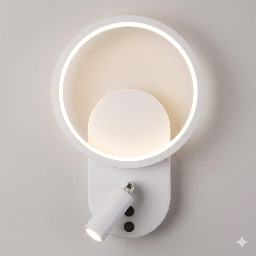 SeckinStore Dekoratif Yatak Başı Okuma Lambası 6+3 Watt Gün Işığı 4000K Çift Kademeli Beyaz/siyah Kasa Ycl - Beyaz Diğer Fiyatı