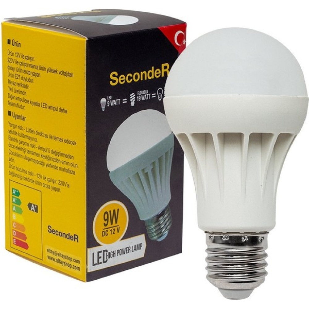 Seconder E27 9 Watt 12 Volt LED Solar Ampul Beyaz Led Aydınlatmalar Fiyatı