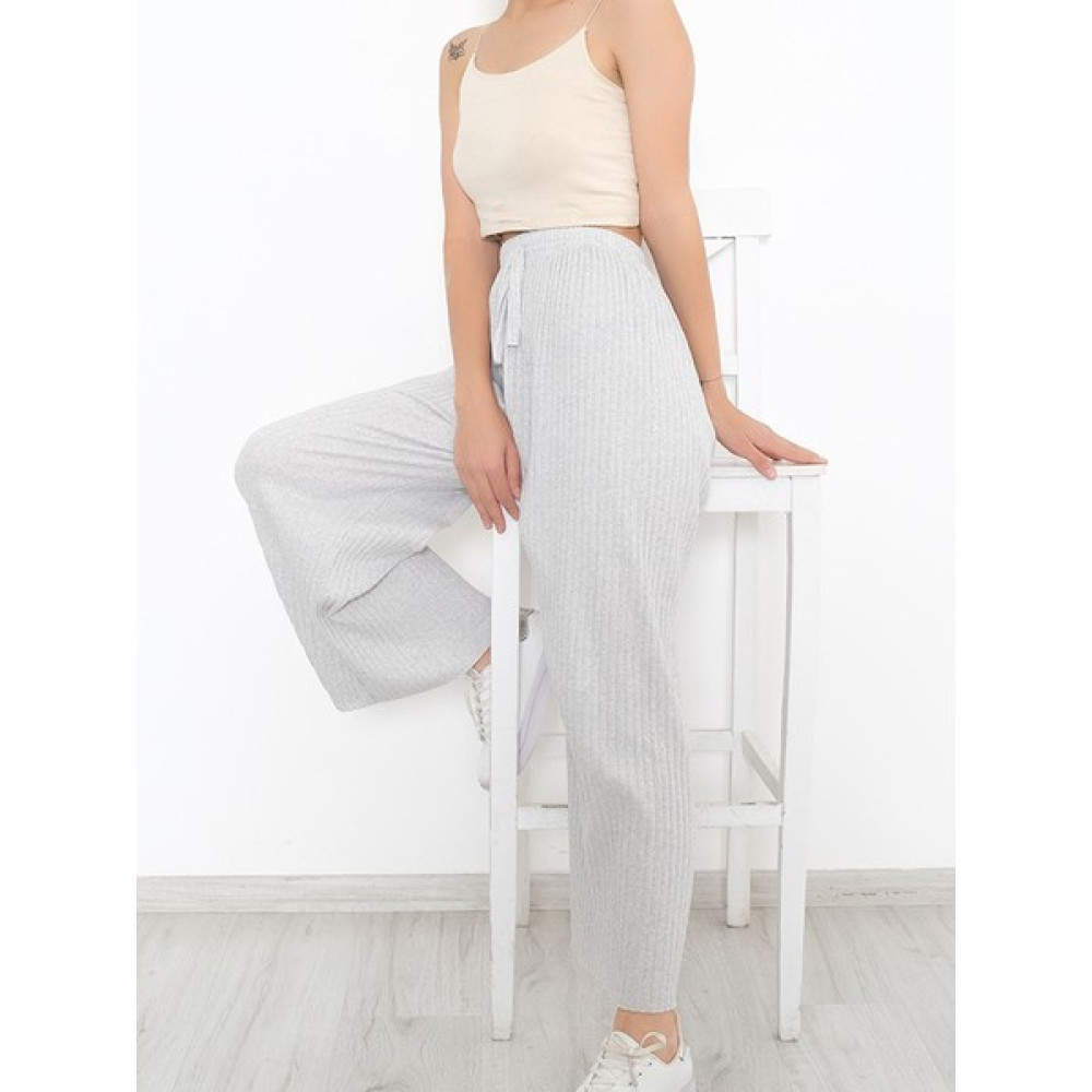 Secret Moda Yüksek Bel Yumuşacık Fitilli Beli Lastikli Günlük Rahat Kadın Pantolon Açık Gri Kadın Pantolon Fiyatı